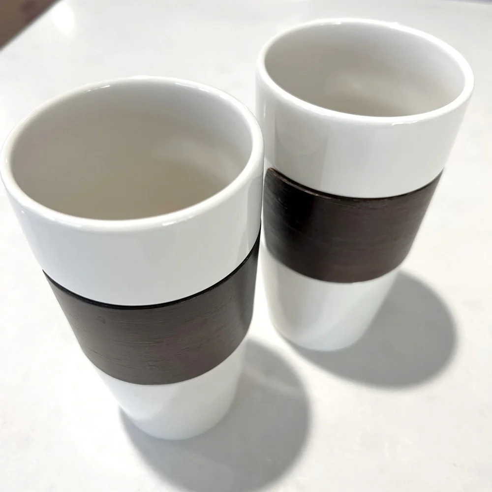 Starbucks Ceramic Mug Pair with Wood Cuff - Picture 3 of 5